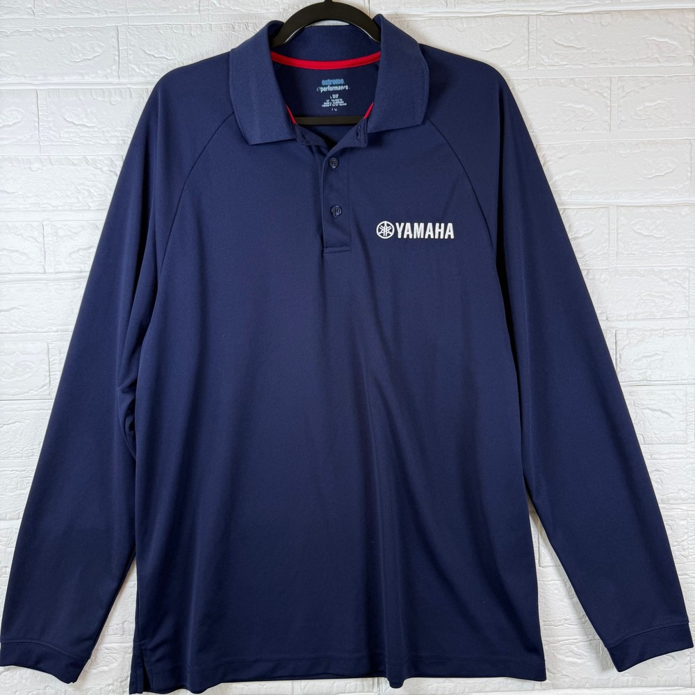 Yamaha Extreme Performance Polo Mens Large Navy Blue Long Sleeve Logo Shirt